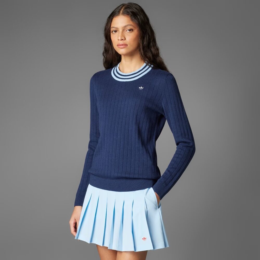 NWT Women's Adidas Originals Cashmere Blend Knit Golf Sweater - Large - Blue